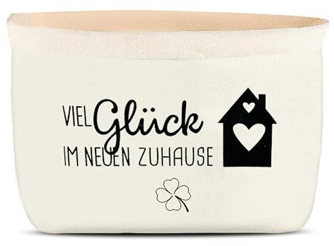 FloraVigo Brotkorb, Viel Glück im neuen Zuhause, Brotbeutel-Geschenkideen, Einweihungsgeschenke, Brotbeutel, Umzugsgeschenke, Stoffbrotkorb (Weiß)