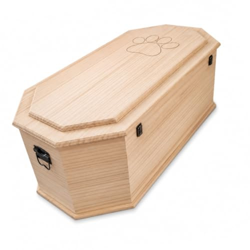 petbye Holz Haustiersarg achteckig Natur belassen – Größe 3XL für große Haustiere – Tiersarg mit festem Metallverschluss – Sarg aus hochwertigem Holz