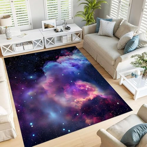 JEDTAKCT Milchstraße Teppich 80X150Cm Violett – Weicher Kurzflor Teppiche Mit Traumuniversum – Waschbar Pflegeleicht, Deko Teppich Für Wohnzimmer Schlafzimmer Jugendzimmer