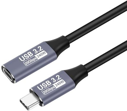 USB C Extension Cable 240W 20Gbps 1M, USB C Male to Female 3.2 Gen 2 Cable, 4K@60Hz Video, Fast Charging Extender Lead, Compatible with iPhone 16 15, MacBook, iPad, Galaxy S24, Hub