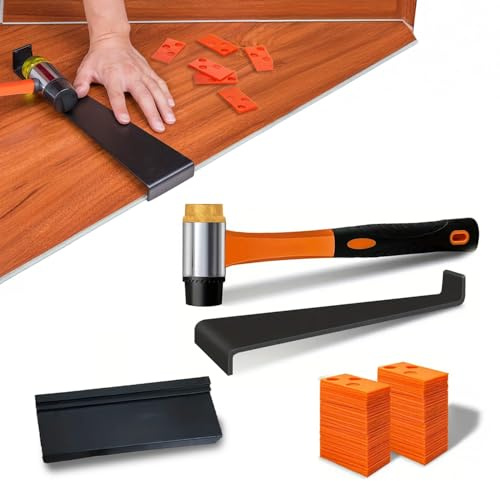 Daimann Kit Posa Pavimenti Laminato e SPC 43 Pezzi – Martello in Gomma, Tiralame e Blocco di Battuta con 40 Distanziatori a Cuneo per Parquet e Pavimenti Flottanti – Posa Professionale Fai da Te