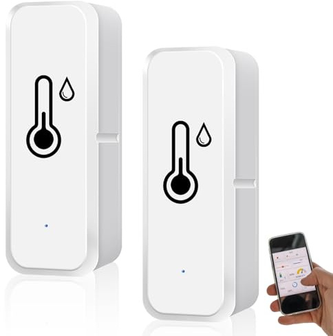 2 Stück WiFi Thermometer Smart Hygrometer Innen Außen, Temperatur Feuchtigkeitssensor mit Smart App und Datenaufzeichnung, Mini Thermometer Hygrometer für Gewächshaus, Weinkeller