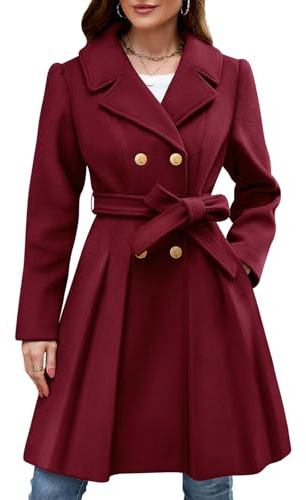 Generisch Trenchcoat Damen Lang Winterjacke Warm Elegant Wollmantel Dicke Oversize Damen-Jacken Umlegekragen Wintermantel Mit Knöpfen Übergangsjacke Frauen A-Linie Mantel Mit Gürtel Wolljacke