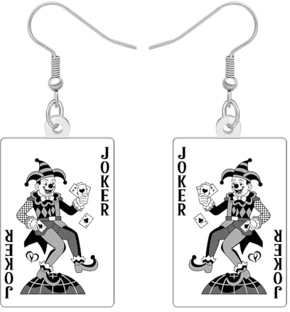LONYOO Fun Poker Clown Ohrringe, Acryl Spielkarten Baumeln Ohrringe Silly Joker Geschenke für Frauen Poker Spieler Casino Nacht Outfits Schmuck Zubehör