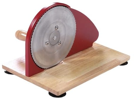 Haofy Brotschneidemaschine mit Handkurbel, Tragbarer Manueller Brotschneider mit Holzsockel, Präzises Schneiden für Sauerteig und Baguettes
