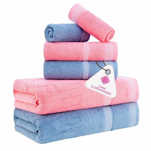 Casa Copenhagen 6-teiliges Badehandtuch-Geschenkset, 600g/m²,StaubigesBlau | Solitaire Mix 100 % ägyptische Baumwolle – 2 Badetücher, 2 Handtücher, 2 Waschhandschuhe (Geschenkset für Damen & Herren)