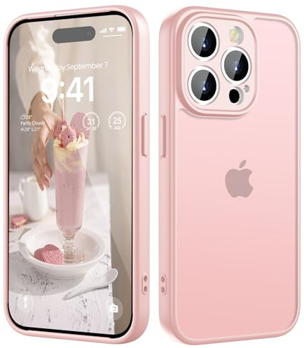 HGH für iPhone 14 Pro Max Hülle, Rosa | Vollständiger Kameraschutz Stoßfest Kratzfest Anti-Fingerabdruck Transluzente Rückseite Matt Handyhülle für iPhone 14 Pro Max