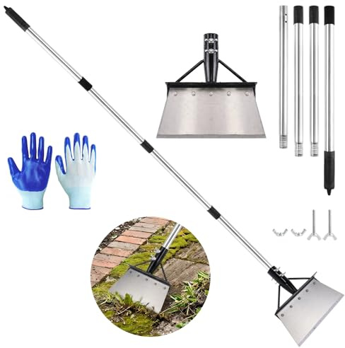 Pala per Diserbo con Manico Regolabile 170 cm, Pala da Giardino Pulizia Multifunzionale con Lama in Acciaio 21 x 9,7 cm, Raschietto da Giardino per Erbacce, Muschio, Ghiaccio e Sporco