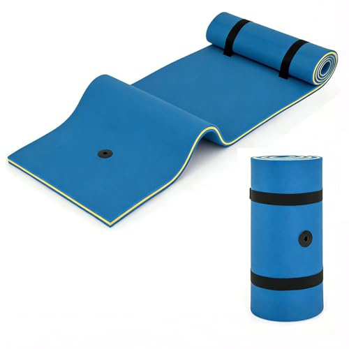 SOARS Tapis Flottant Piscine 220 X 90 CM, Matelas Flottant en Mousse XPE avec 3 Couches Enroulable & Oreiller Roulé, Hamac d'eau pour Plage, Yacht, Activités Nautiques, Charge 60 KG