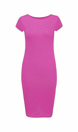 Robe Moulante Femme Grande Taille Mi Longue Jersey Basique Manche Courte - 48/50, Fushia