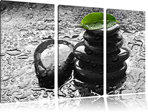 Tour de Pierre Zen sous la Pluie Photo sur Toile 3 pièces | Taille: 120x80 cm| Peinture Murale | Art Print | prêt Couvert