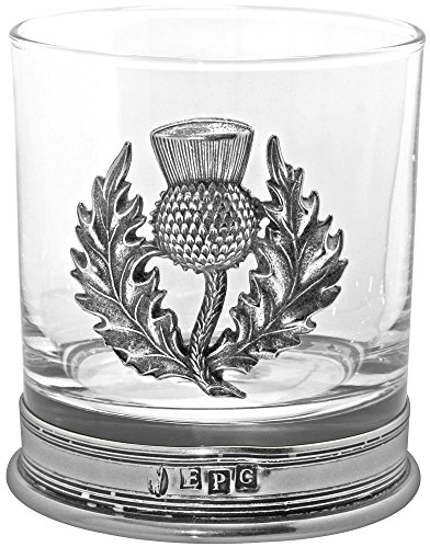 English Pewter Company Whisky Glass Tumbler with Scottish Thistle and Pewter Base [SG705]