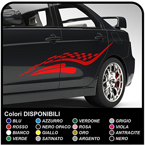 GRAFIC Seitendekor Rennflagge Karo Streifen Flagge Auto Aufkleber Dekor Sticker (ROT)