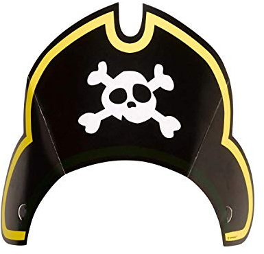 Amscan 9902129 Lot de 8 Chapeaux de fête Pirate 27,5 x 18,5 cm avec Bande élastique, Chapeau en Papier, Chapeau de Chapeau, Casquette, tête de Mort, Chapeau d'anniversaire, Carnaval, Accessoire