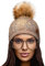 4sold Damen Wurm Winter Style Beanie Strickmütze Mütze mit Fellbommel Bommelmütze Hat Ski Snowboard Pelz Bommel Pompon Kleine Kristalle Sequins Crystals (Beige)