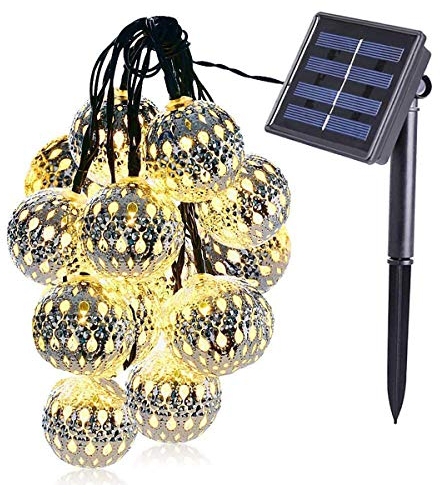 KINGCOO Geometrische Schnur Lichter Außen, 15.7FT 20LEDWarmweiß Beleuchtung Metall Ambiente Ornament Solar Dekorative Lichterketten für Schlafzimmer Garten Hochzeit(Marokkanischer Ball)