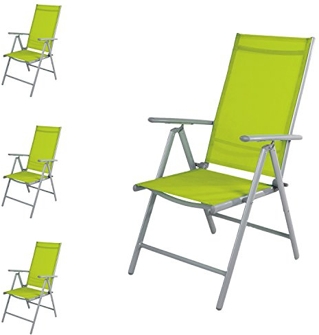 Mojawo 4 Stück Gartenstuhl - Hochlehner 7-Fach verstellbar - zusammenklappbar - Klappstuhl - witterungsbeständiges Aluminium - wetterfeste Gartenmöbel - Silber/Lime