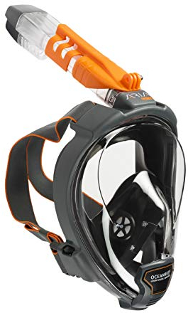 OCEAN REEF - Air QR + Máscara de Snorkeling de Cara Completa con Boquilla - Visión Acuática de 180 Grados - Color Negro - Talla M/L