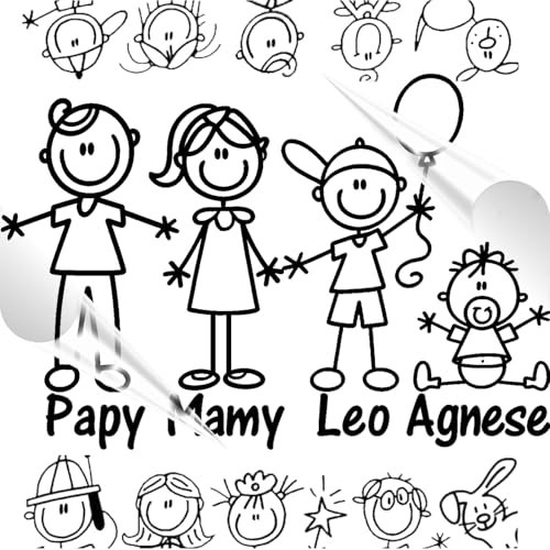 Adesivo Famiglia Auto Personalizzabile con Nome – Sticker Personaggi Bambini Genitori Cane Gatto – Oltre 100 Design – Facile Applicazione – Resistente – Made in Italy Stickeredo