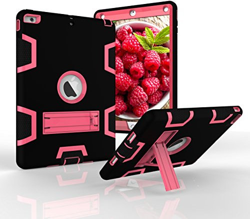 Copmob Coque iPad Air,Coque iPad 5, [Résistant aux Chocs] [Anti-Chute] [Imperméable], Étui en Plastique de Silicone Hybrid Case Cover avec Support, pour iPad 5 / iPad Air - Noir/Rouge