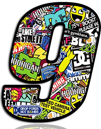Biomar Labs® Startnummer Nummern Auto Moto Vinyl Aufkleber Sticker Bomb Stickerbomb Motorrad Motocross Motorsport Racing Nummer Tuning 9, N 209