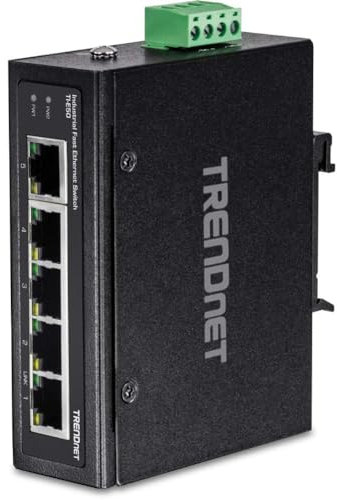 TRENDnet, TI-E50, Commutateur Industriel Fast Ethernet 5 Ports sur Rail DIN, 5 Ports Fast Ethernet, Indice de Protection IP50, capacité de Commutation 1 Gbit/s