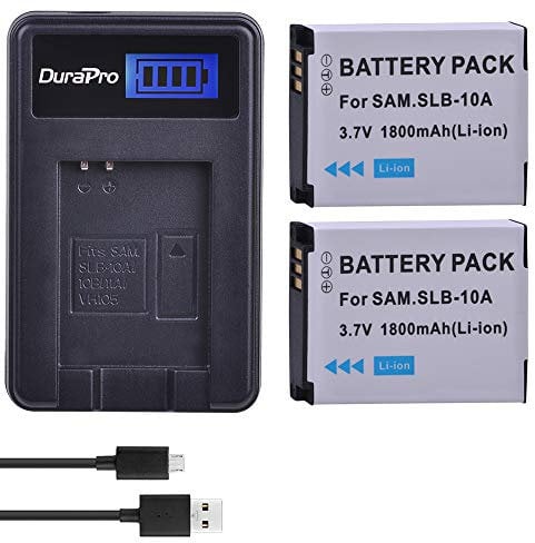 DuraPro 2Pcs SLB-10A SLB10A SLB 10A Battery + LCD USB Charger for Samsung EX2F WB150F WB250F WB350F WB750 WB800F WB500 WB550 HZ10