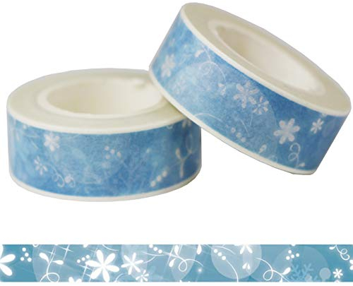 2 Rollen 10m x 15mm Blau Washi Tape Nett Blumen Motive Masking Tape Dekorative Papier Klebeband Hochzeit Weihnachten Geschenk Dekoration DIY Scrapbooking Basteln (Muster-A)