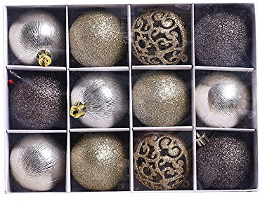 Morbuy Baumkugeln 12 Stück Christbaumkugeln Weihnachtskugeln, Kunststoff Weihnachtsbaumkugeln Plastik Bruchsicher, Weihnachtsbaumschmuck Weihnachtsdeko (schwarzes Gold)