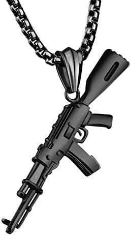 JewelryWe Halskette Herren Maschinenpistole Armee Gewehr Pistole Edelstahl Anhänger mit 22 Zoll Kette Hip Hop Schmuck für Männer Frauen Schwarz