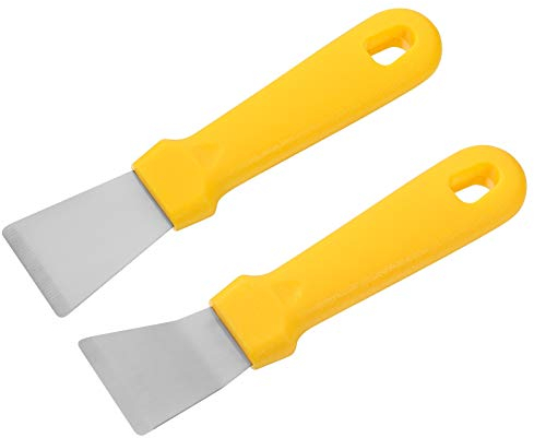 Meifyomng 2 Pieces Cleaning Scraper for Ovens, Stoves, Induction Hob, Stainless Steel Multi-Kitchen Scraper with Plastic Handle, Straight Version + Bending Version (Yellow)