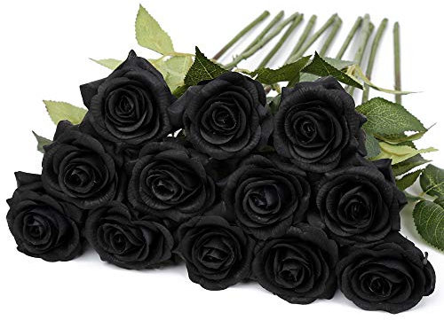 IPOPU 12 Stück schwarze Rose künstliche Blumen Party Dekorationen Fake Seide Rosen Faux Blütenblatt Floral für Zuhause Hochzeit Geschäft Garten Brautschmuck DIY (schwarz)