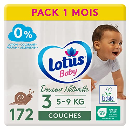Lotus Baby Douceur Naturelle – Windeln Größe 3 (5-9 kg) Pack 1 Monat – 172 Windeln