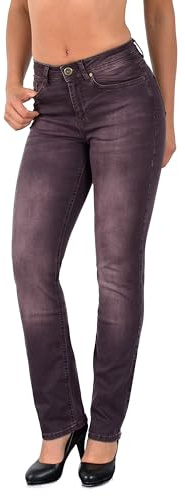 ESRA Damen Straight Fit Jeans Hose Straight-Leg Jeanshose Stretch gerader Schnitt Damen-Jeans High Waist bis Übergröße Große Größe G800