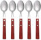 Luxshiny 5pcs Wooden Handle Cutlery Set Stainless Steel Dinner Spoons, Buffet Serving Spoons Salad Serving Spoons Dessert Spoon Western Food Spoon with Wooden Handle Red