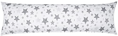 Heubergshop Baumwoll Renforcé Seitenschläferkissen Bezug 40x145cm - Sterne mit kreisen und Punkten in Schwarz und Grau - 100% Baumwolle Stillkissenbezug (KY-590-1)