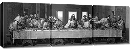 Generic H3902M_PC3F Wandbild, Motiv 'Das letzte Abendmahl', 150 x 50 cm, Rechteckig, Querformat, Öl auf Leinwand, Rahmung Holz, Wandmontage, für Küche und Wohnzimmer