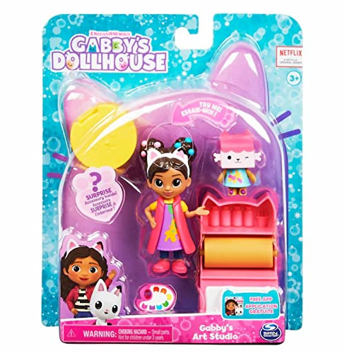 Spin Master Gabby's Dollhouse Art Studio Set mit Gabby Girl Sammlerfigur, Babybox Cat Figur, Kunstschrank Möbelstück, Paint Palette Zubehör und Dollhouse Delivery Box mit Überraschungszubehör