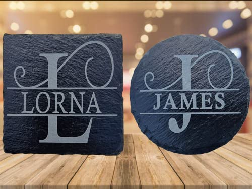 Personalised Slate Coaster - Monogram Initial - Round or Square