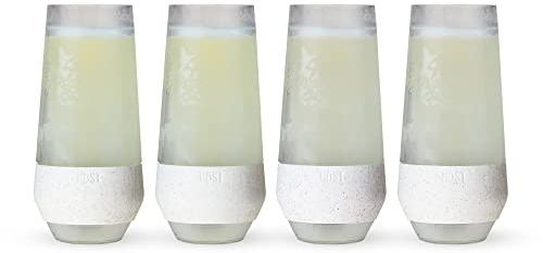 Host Champagne Freeze Kühlbecher, Doppelwandige, isolierte, gefrierbare Weingläser ohne Stiel mit aktivem Kühlgel | mit isoliertem Silikongriff, 4er-Set, 266 ml (9 oz) – Glitzer (10040)