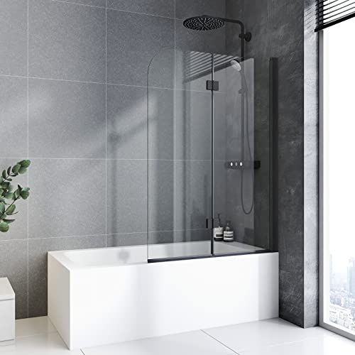 Duschwand für badewanne faltbar Nano Badewannen-Duschwand 100 x 140cm mit 6mm Nano Easy Clean Glas Beidseitig Montierbar Schönes Schwarz-matt