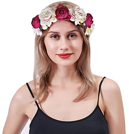 Blumenkranz Braut Stirnband Blume Blumenkrone Kunstpflanze Haarreif mit Band Haarbänder Verstellbar Blumenstirnband Romantisch Kopfschmuck Hochzeit Party Zeremonie Reisefotografie Strand