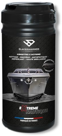 BlackDiamonds - Lingettes Nettoyantes pour BATEAU - 5 Actions - Nettoie, Protège, Antistatique, Déperlant & Haute Brillance - Sans Eau ni rinçage- 80 Lingettes