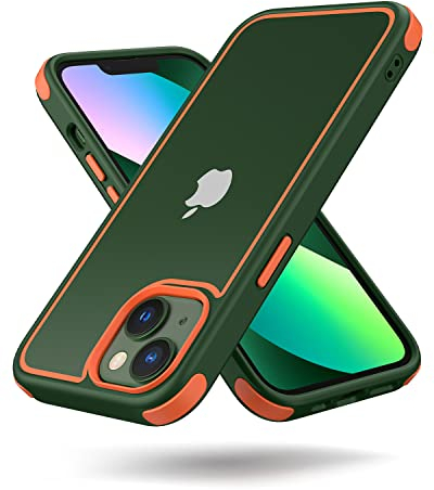 MobNano Compatible with iPhone 13/14 5G, Ultra Thin Hybrid Case, Soft TPU Shockproof Bumper Anti Scratch Cover for iPhone 13/14 - Green/Orange