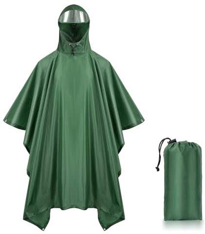 LAMA Regenponcho Regenjacke für Damen Herren, Wasserdicht Regencape, 3 in 1 Multifunktionaler Regenmantel Regenschutzbekleidung für Camping/Picknick/Trekking/Angeln/Fahrrad/Motorrad/Wandern, Grün