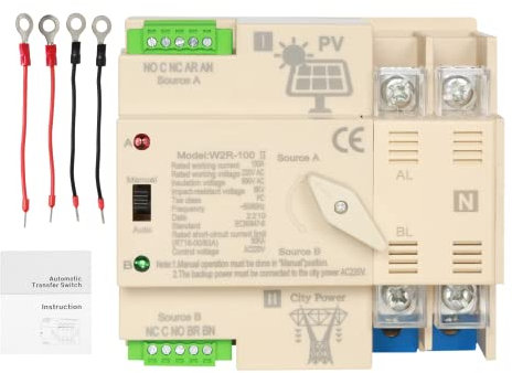 DEWIN Interruptor de Transferencia Automática,2P 100A 220V Interruttore di Trasferimento Automatico Fotovoltaico a Doppia Alimentazione Commutatore Automatico