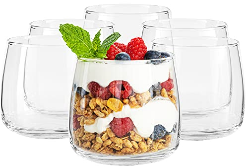 TREND FOR HOME Dessertgläser Emma groß 475 ml, runde Gläser 6er Set, Gin Tumbler Dessertschalen Glas, Restaurants und Partys, spülmaschinen- und mikrowellenfest