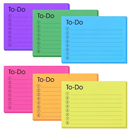 Bewudy 6 Pack to Do List Sticky Notes Pad, 300 Sheets Colors Self Stick Note Planning Lined Daily List Notepad Memo Sticky Notes Home Office School Planner Reminder Supplies 4 x 2.8 in