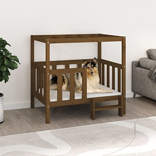 ZEYUAN Hundebett, Hundekissen, Katzenbett, Dog Bed, Hunde Bett, Katzensofa, Hundecouch, Petbett Hunde, Honigbraun 105,5x83,5x100 cm Massivholz Kiefer