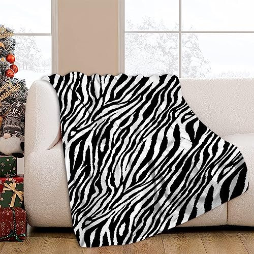 JOOCAR Zebra Print Throw Blanket Black and White Print Blanket Cozy Soft Lightweight Flannel Plush Blankets for Bed Couch Living Room Sofa Chair,50x60 Inch